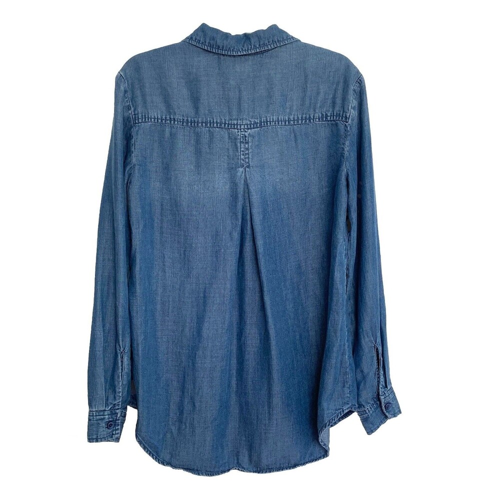 Cloth & Stone Blue Chambray Long Sleeve V-Neck Henley Pullover Shirt Top XS - Picture 3 of 5